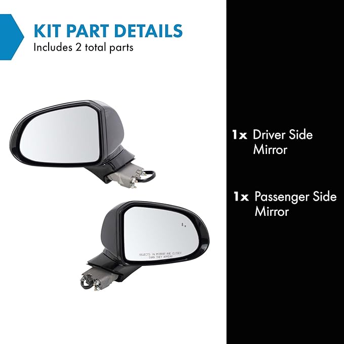TRQ Driver & Passenger Side Power Heated Mirror Set Paint to Match Blind Spot Puddle Light Compatible with 2019-2020 Hyundai 