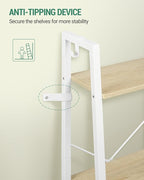 Hzuaneri Ladder Shelf, Bookshelf Bookcase, Freestanding Corner Storage Shelve with 2 Hooks for Home Office, Living Room, Kitc