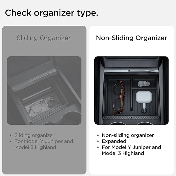 Spigen Non-Slide Center Console Organizer (Expanded Capacity) for Tesla Model Y Juniper (Only Premium & Performance 2025/26) and Model 3 Highland (Standard, Premium & Performance 2024/25/26)