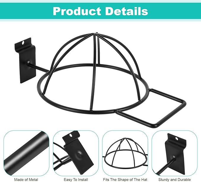 6 Pcs Slat Wall Hat Display Rack, Slat Wall Hat Racks for Vendors, Slatwall Hat Display for Baseball Hats Beanies Wigs Organi