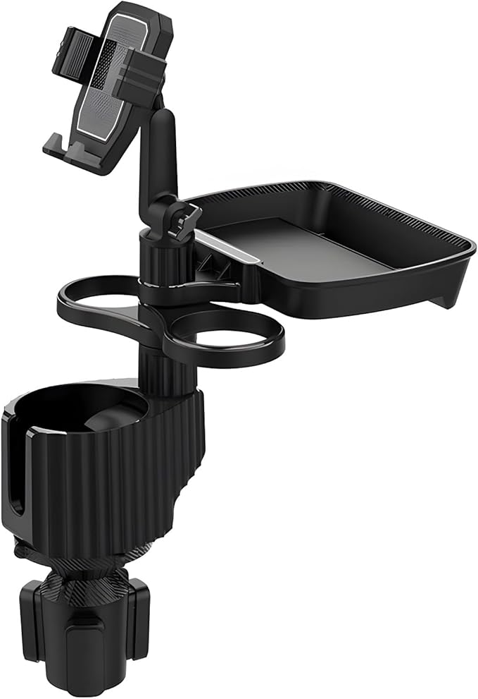 6-in-1 Car Cup Holder Expander with Tray & Phone Mount, Car Food Tray with 360° Rotation Adjustable Base, Car Cup Holder, Ide