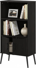 Furinno Claude Mid Century Style Accent Wooden Leg Bookcase Cabinet with Storage Organizer Shelves, Espresso
