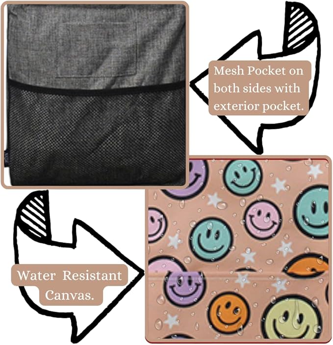 NGIL Extra Large Utility Tote Reusable Grocery Bag Oversized Collapsible for Groceries, Storage, Picnic, Beach (Smile Vibes- Black)
