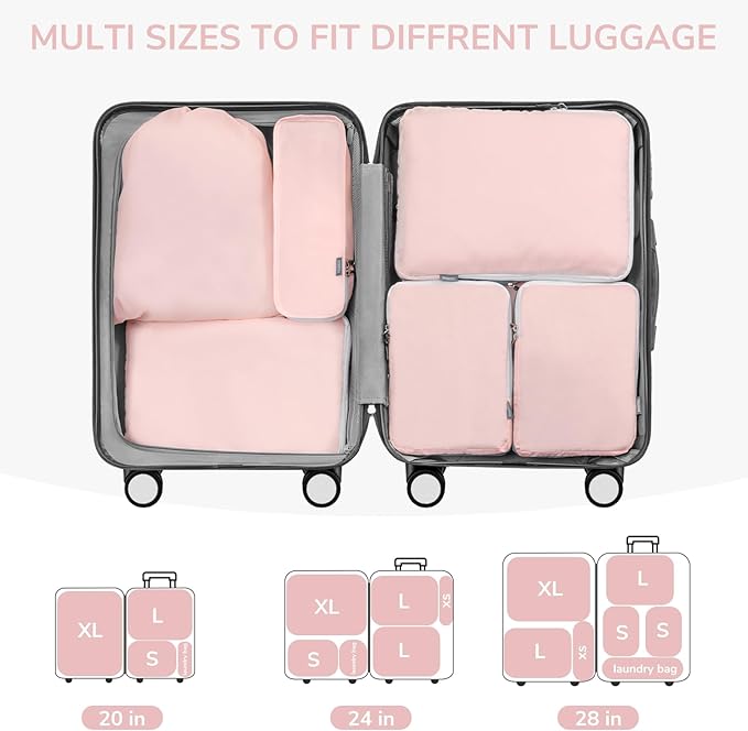 CherryNow Compression Packing Cubes, 7 Set Packing Cubes for Travel Women, Travel Essentials for Suitcase, Luggage Organizer 