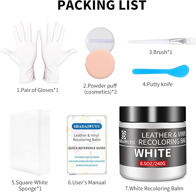 Leather Recoloring Balm,8.5oz Leather Color Restorer,White Leather Repair kit for Furniture and Car Interior,Leather Couch Sc