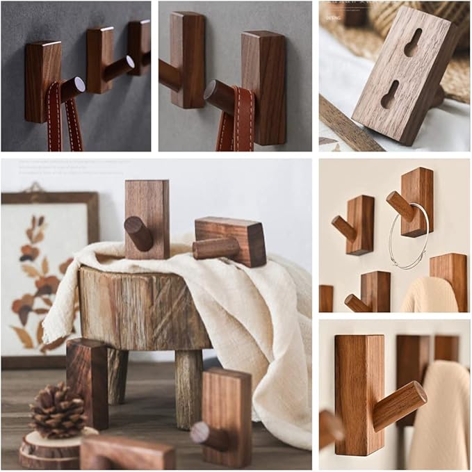 HomeDo Adhesive Wall Hooks Hat Rack, Wooden Coat Hooks Wall Mounted, Decorative Hooks Single Organizer Hat Hanger Towel Rack,