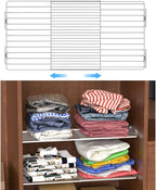 Metal Wire Storage Shelf, Adjustable Width Closet Shelf Divider Expandable Storage Shelves Wardrobe Organizer (16.9''-32''W, 