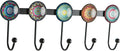 Boho Coat Rack Wall Mounted with 5 Hooks, Multi-Color Mandala Pattern Decorative Wall Hooks for Hanging Hat, Key, Towel, Purs