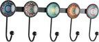 Boho Coat Rack Wall Mounted with 5 Hooks, Multi-Color Mandala Pattern Decorative Wall Hooks for Hanging Hat, Key, Towel, Purs