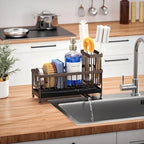 Cisily Brown Sponge Holder for Kitchen Sink, Sink Caddy Organizer with High Brush Holder, Kitchen Countertop Organizers and S
