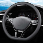 XHRING D-Shaped Car Steering Wheel Cover for Volkswagen VW Atlas Tiguan ID.4 Taos Passat Golf Jetta Beetle Polo GTI CC Touareg SE SEL R-line S Cross Sport Accessories, 2026 Leather Black