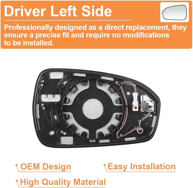 Senzeal Driver Side Heated Mirror Glass with Blind Spot Detection BLIS for Ford Fusion 2013 2014 2015 2016 2017 2018 2019 2020 2021 DS7Z17K707H DS7Z-17K707-H (No Auto Dimming)(Left Side)