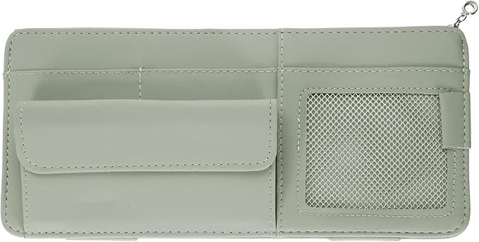 PATIKIL 1 Pcs Car Sun Visor Organizer, 12.8 x 6.5 Inch PU Leather Vehicle Storage Pouch Holder for Sunglasses Card Pen Driver License Car Accessories, Gray