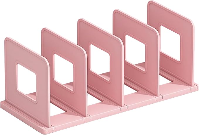 SAYEEC Desk File Sorter Vertical Desktop File Folder Organizer 4 Section Plastic Book Holder Adjustable Shelf Dividers Closet
