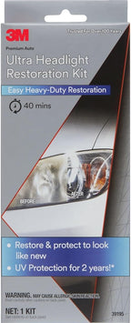 3M Ultra Headlight Restoration Kit, Contains Masking Tape, Light Sanding Discs, Wax Protectant and More, Use on Plastic Lenses Headlights, Taillights and More, Easy Heavy-Duty Restoration (39195)
