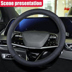 Craedli 14.5-15 Inch Leather Car Steering Wheel Cover, Non-Slip Breathable Auto Steering Wheel Protector Cover, Universal Veh