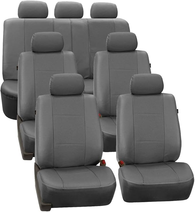 FH Group Three Row Car Seat Covers Deluxe Leatherette with 7 Seater, Airbag Compatible and Rear Split Bench– Universal Fit fo