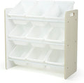Humble Crew 9-Bin Toy Organizer – Hampton Sandwashed with White Plastic Bins, 3-Tier Storage Solution for Kids' Playrooms and