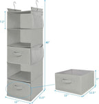 MAX Houser 5 Tier Shelf Hanging Closet Organizer, Cloth Hanging Shelf with 2 Sturdy Hooks for Storage, Foldable (Light Grey-D