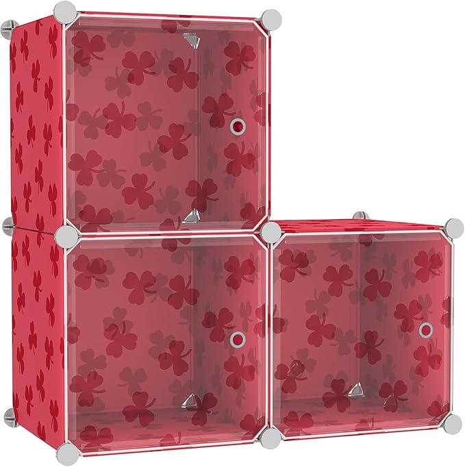 C&AHOME Cube Storage Organizer with Doors, 3-Cube Shelves, DIY Plastic Modular Bookshelf, Closet Clothes Storage Shelving Ide