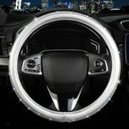 Bling Diamond Steering Wheel Cover, Leather Steering Wheel Covers for Women Girls with Crystal Rhinestones, Breathable, Anti-Slip Universal Fit 14.5-15 Inch Bling Car Accessories(Silver)