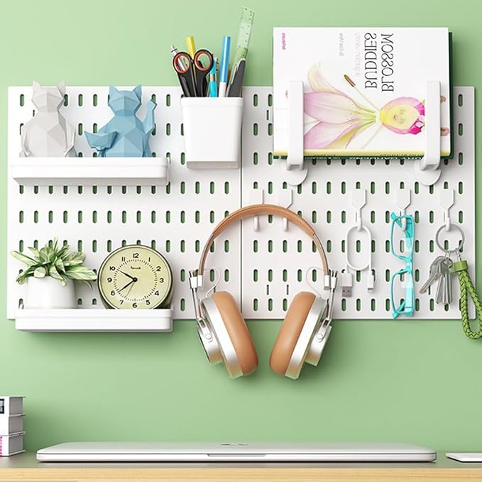 Pegboard Wall Organizer, Wall Mounted Storage Set with 2 Pegboards & 13 Accessories, 23.6" x 11.81" White Peg Board Organizer