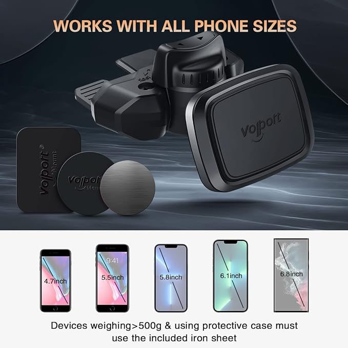 volport CD Slot Magnetic Car Mount - Universal 360° Magnetic Holder for Smartphones, Mini Tablets, GPS - Compatible with iPhone 15/14/13/12/11 Pro Max, Samsung, and More