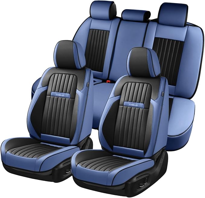 Coverado Car Seat Covers Full Set, Nappa Leather Seat Covers for Cars, Car Seat Cushion Car Seat Protector, Front and Back Se