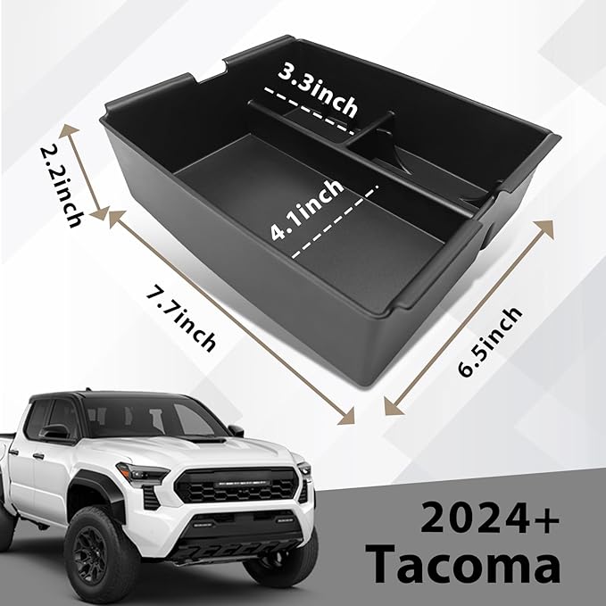 Muslogy Center Console Organizer Compatible with Toyota Tacoma 2024 2025 2026 Accessories Middle Console Storage Box ABS Material with Anti-Slip Mats Interior Insert Tray (Red)