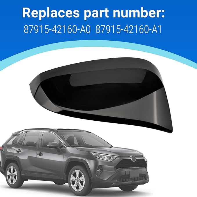 Glossy Black Door Rearview Mirror Cover Fits for Toyota 2013-2023 4Runner 2016 RAV4 HV 2013-2015 RAV4 87915-42160-A0 87915-42160-A1(Right passenger side)
