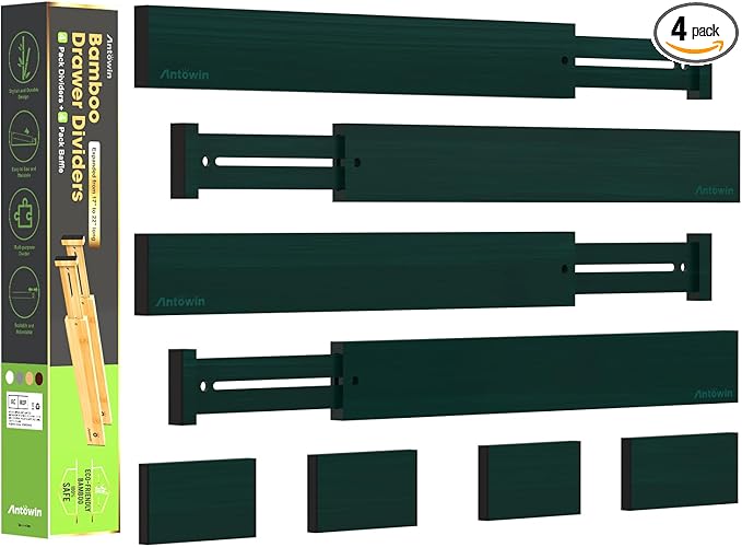 ANTOWIN Expandable Bamboo Drawer Dividers Organizers, Drawer Separators Splitter,17-22 inches Long Adjustable Spring-loaded O