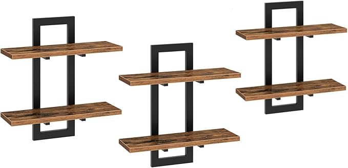 HOOBRO Floating Shelves, 15 Inch Wall Shelf Set of 3, Wall Mounted Storage Shelves 2-Tier, Hanging Bathroom Shelves, for Livi
