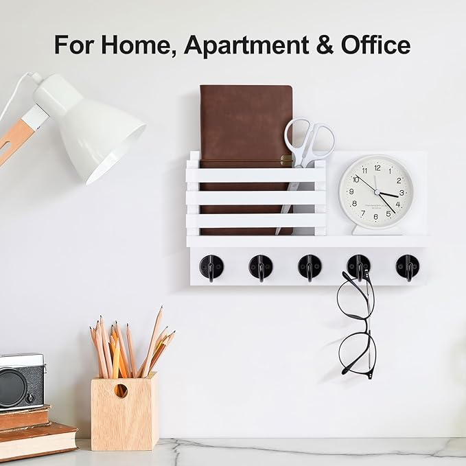 Lwenki Key Holder for Wall – Decorative Wooden Mail Holder and Key Shelf with Mounting Hardware, Installation Guide – Paulown