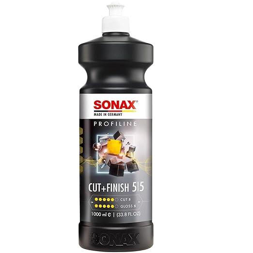 SONAX Cut & Finish 225300 | High Performing Polish/Compound | Rated 5 Cut & 5 Gloss | Removes Paint Defects, P1500 Sanding Marks & Water Spots | Long Work Time & Easy Wipe-Off | Silicone-Free | 1000ml