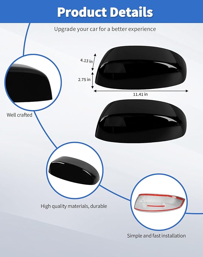 Rearview Mirror Half Caps Covers Compatible with 2007-2014 Chevy Silverado GMC Sierra Avalanche Tahoe Suburban Yukon Escalade ESV Left Right Side View Upper Mirror Cover Caps, Black