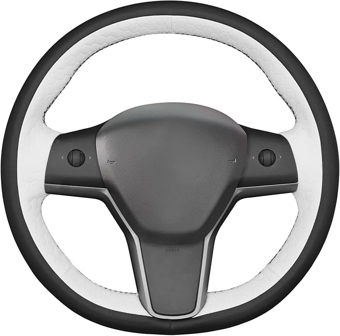 MEWANT Hand Stitched Real Leather Steering Wheel Cover for Tesla Model 3 2017-2023 / Model Y 2020-2023 for Tesla Model 3/Y Accessories(3D Style)