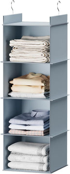 YOUDENOVA Hanging Closet Organizer, 4-Shelf Closet Hanging Shelves, Grey