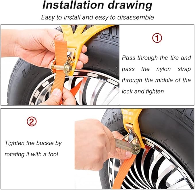DATOUBOSS Universal Snow Chains 6pcs Car Anti-Skid Chains Thickness 8mm Adjustable Tire Chains for Cars/SUV/Truck Fit Tire Wi