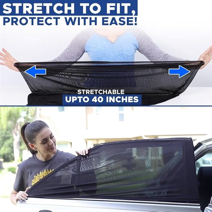 EcoNour Car Side Window Sun Shade (Pack of 2) | Stretchable & Breathable Car Window Screens for Complete Sun & Privacy Protection | Fits Most Truck, SUV and Minivan (XL 46" x 26")