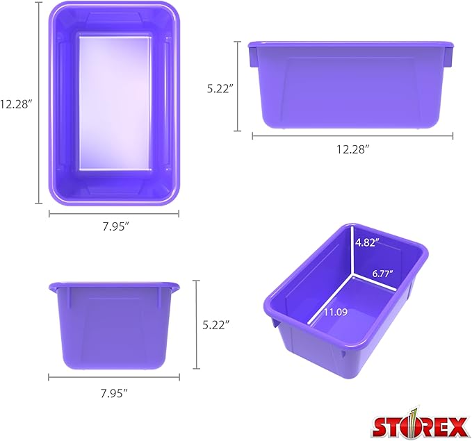 Storex Small Cubby Bins – Plastic Storage Containers for Classroom, 12.2 x 7.8 x 5.1 inches, Purple, 5-Pack (62419U05C)