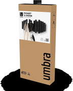 Umbra Picket Wall-Mounted Coat Rack Rail Hook with 5 Retractable Wood Pegs – Modern, Space-Saving Storage Organizer, Black
