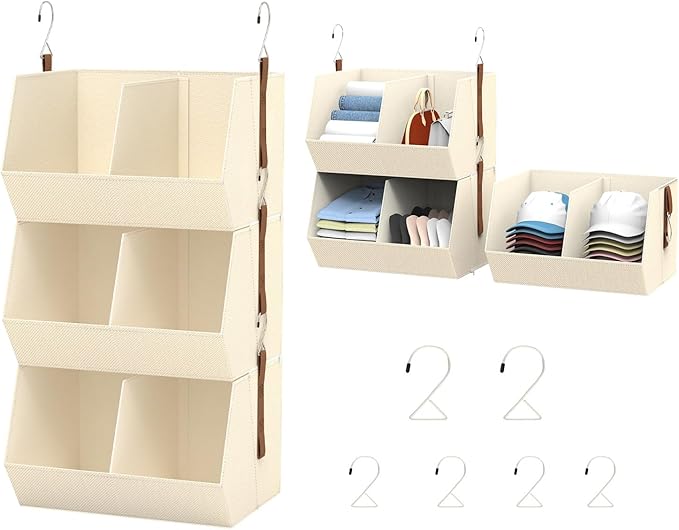 2 Pack,Extra Large Hanging Closet Organizer, Disassemblable Clothes Hanging Shelves,Collapsible Fabric Closet Storage System 