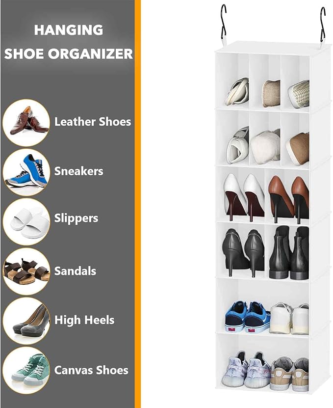 SpaceAid 2 Pack Hanging Closet Organizer and Storage with Dividers, 24 Compartments Hanging Shoe Shelves for Closet, Wardrobe