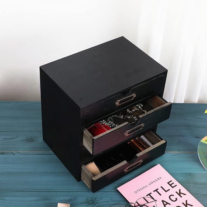 Wooden Storage Box Rustic Desktop Organizer with 4 Drawers Office Desk Accessories Shelf Small Craft Storage Containers Apoth