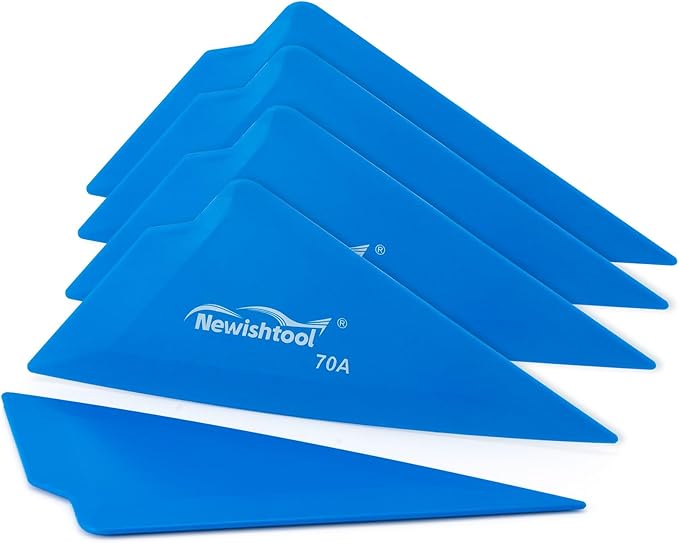 NEWISHTOOL 5-Pack Car Tint Tools Triangle Squeegee, 70A Hardness Blue Contour Corner Scraper Tool with Multi-Edge, Window Tint Squeegee for PPF, Car Wrapping, Window Film Application