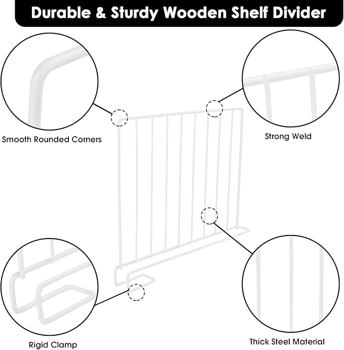 Shelf Dividers, 8 Pack Closet Organizers and Storage, Metal Closet Dividers Shelf Organizer for Wood Shelves, Linen Closet Or