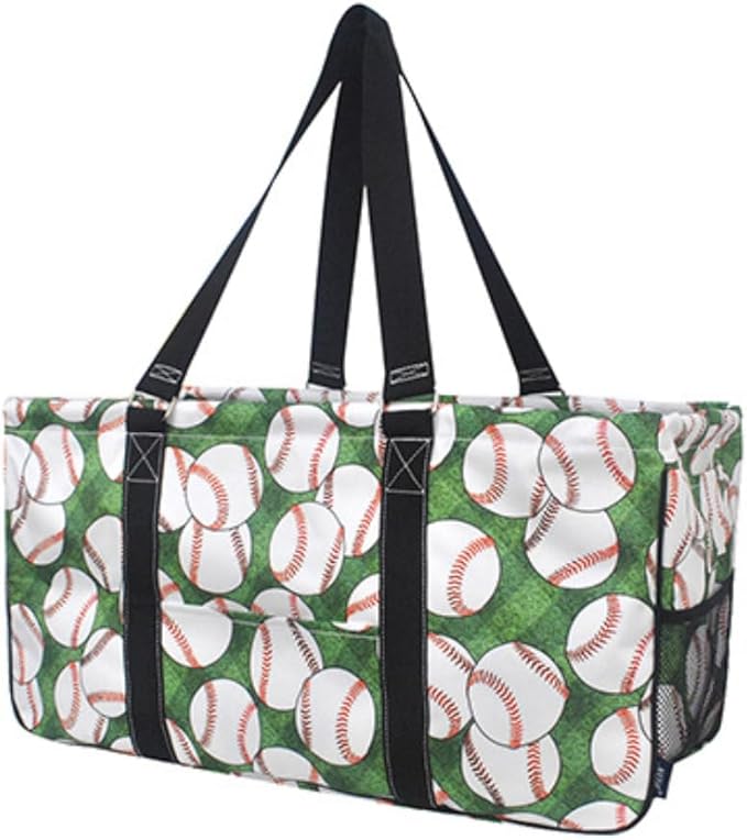 NGIL Extra Large Utility Tote Reusable Grocery Bag Oversized Collapsible for Groceries, Storage, Picnic, Beach (Baseball Field- Black)