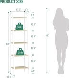 Hzuaneri Ladder Shelf, Bookshelf Bookcase, Freestanding Corner Storage Shelve with 2 Hooks for Home Office, Living Room, Kitc
