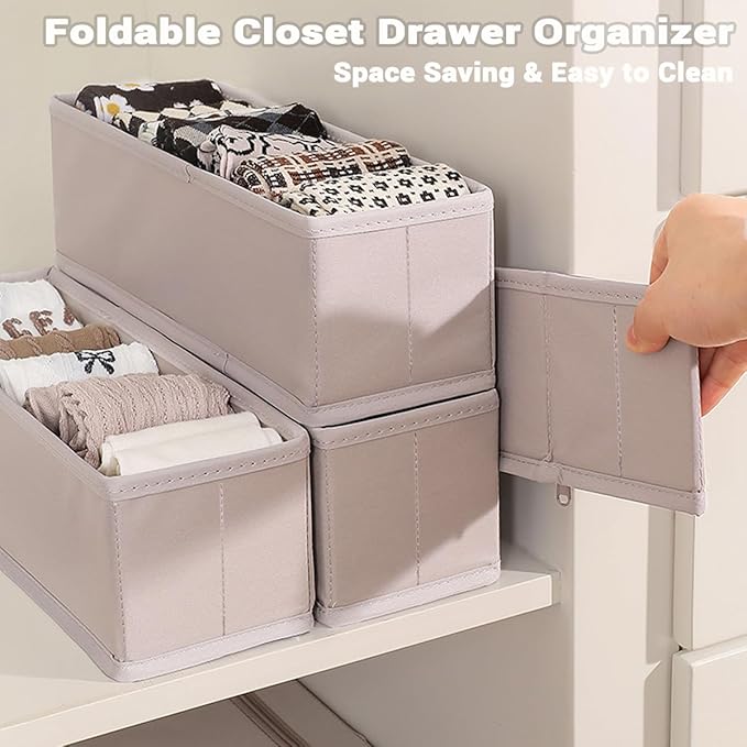 MURRI&MURRDI Mini Foldable Clothes Drawer Organizer 6 Pcs, Small Fabric Storage Organizer for Nursery, Sock, Underwear, Bra, 