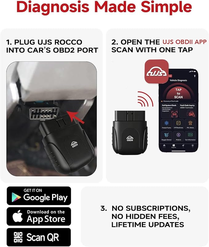 Bluetooth OBD2 Scanner for iPhone & Android - AI Powered Wireless Car Diagnostic Scan Tool, Check Engine Code Reader with